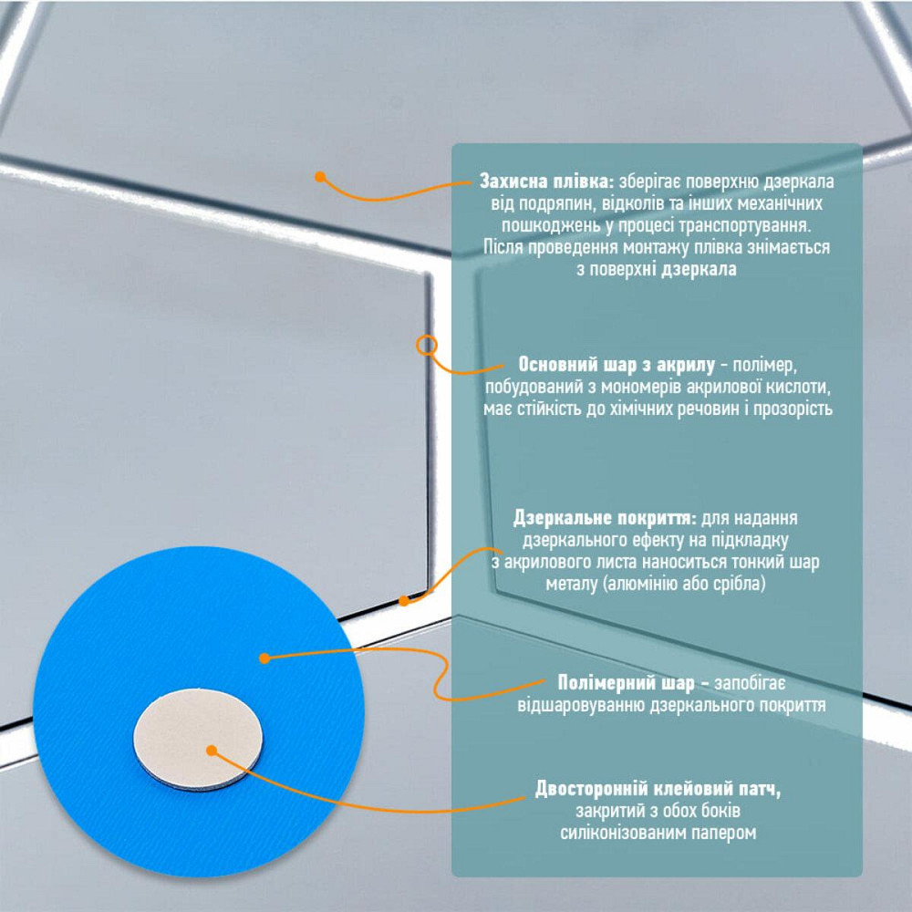 Зеркальный декор акриловый самоклеющийся 85*95мм серебро,12шт (D) SW-00002512 Днепр - изображение 4