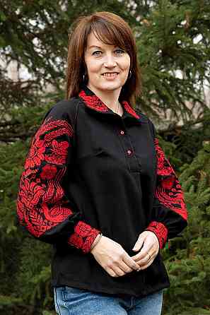 Вышиванка женская, льняная, черная, с длинным рукавом, топ 60, Широкий Киев