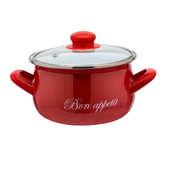 Каструля глибока 5,1л d22см з кришкою Bon appetit червоний 2234 C Interos Житомир