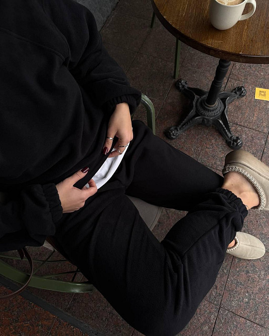 Женский теплый спортивный костюм двойка Двухсторонний плотный флис Черный, 42/46 Одесса - изображение 8