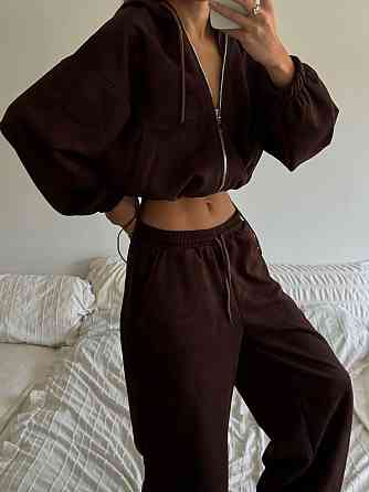 Женский базовый костюм двойка: кофта и брюки замша Шоколад Одесса