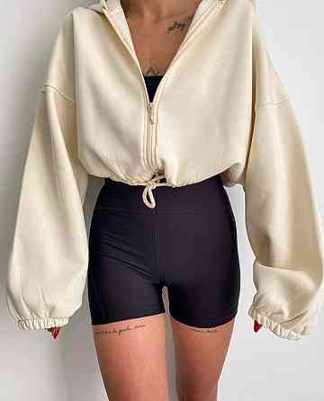 Женская утепленная оверсайз худи на молнии трехнитка на флисе Беж Одесса