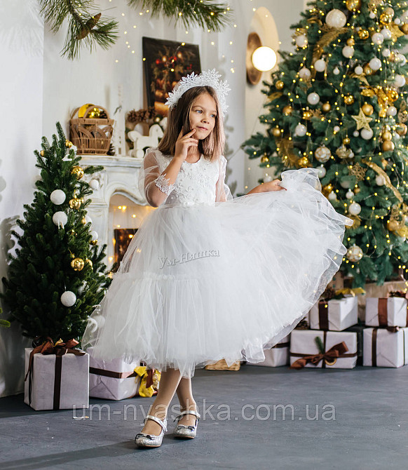 Сукня Сніжинка Біле ошатне плаття з рукавами для дівчинки Кривий Ріг - фото 5