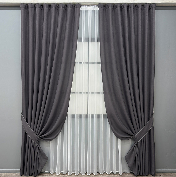 Комплект готових штор VR-Textil Льон Льон Мішковина № 1234ш Сірий 200х270 см 2 шт (32-536) Київ - фото 2