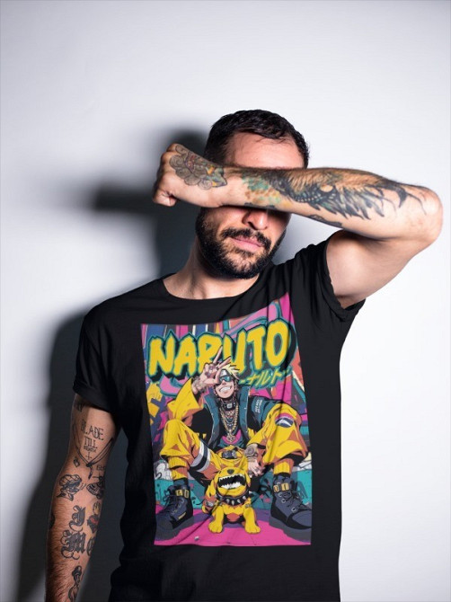 Футболка для хлопчика з аніме принтом Аніме Дог Манга Ессентіал оверсайз (зріст від 165 до 180) Чорний AnimeJ0421m Дніпро - фото 2