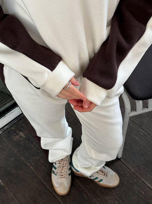 Жіночий стильний теплий костюм з двостороннього флісу. Молочний, 46/48 Одеса - фото 4