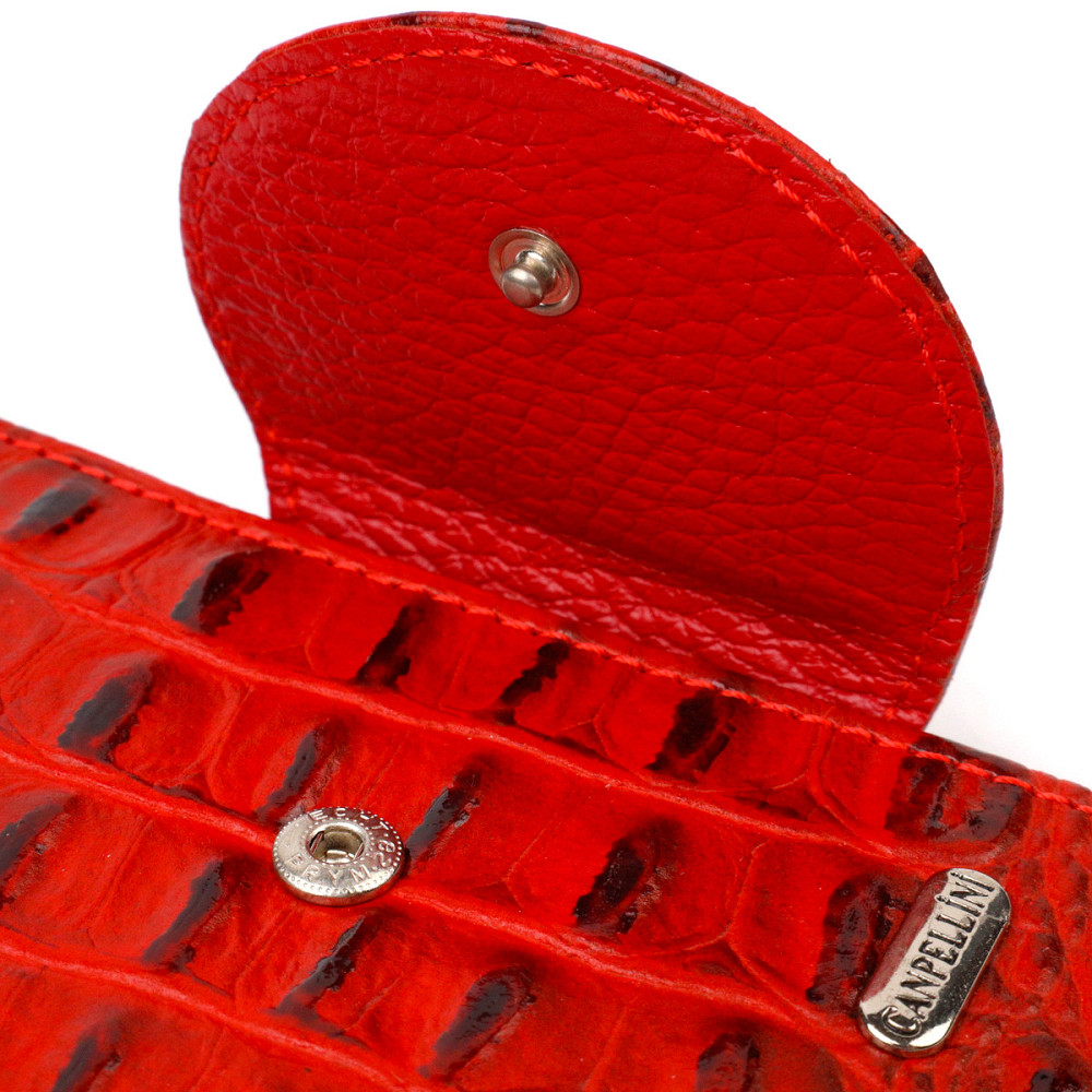 Жіноче фактурне портмоне середнього розміру з натуральної шкіри з тисненням під крокодила CANPELLINI 21807 Червоне Київ - фото 3