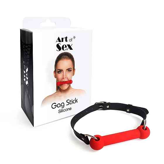 Кляп-палка на ремнях Art of Sex – Gag Stick Silicon, красный, натуральная кожа Sex Aura Киев