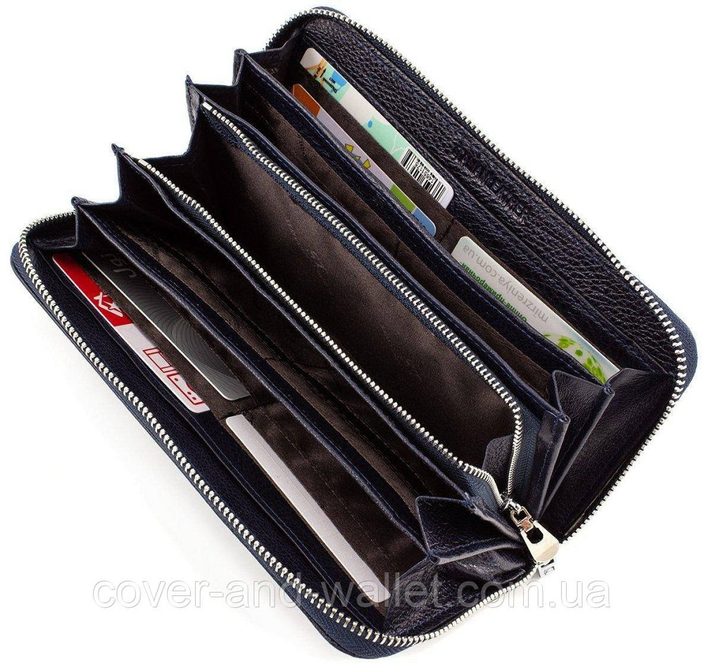 Кожаный кошелек на змейке большого размера синего цвета ST Leather Киев - изображение 9