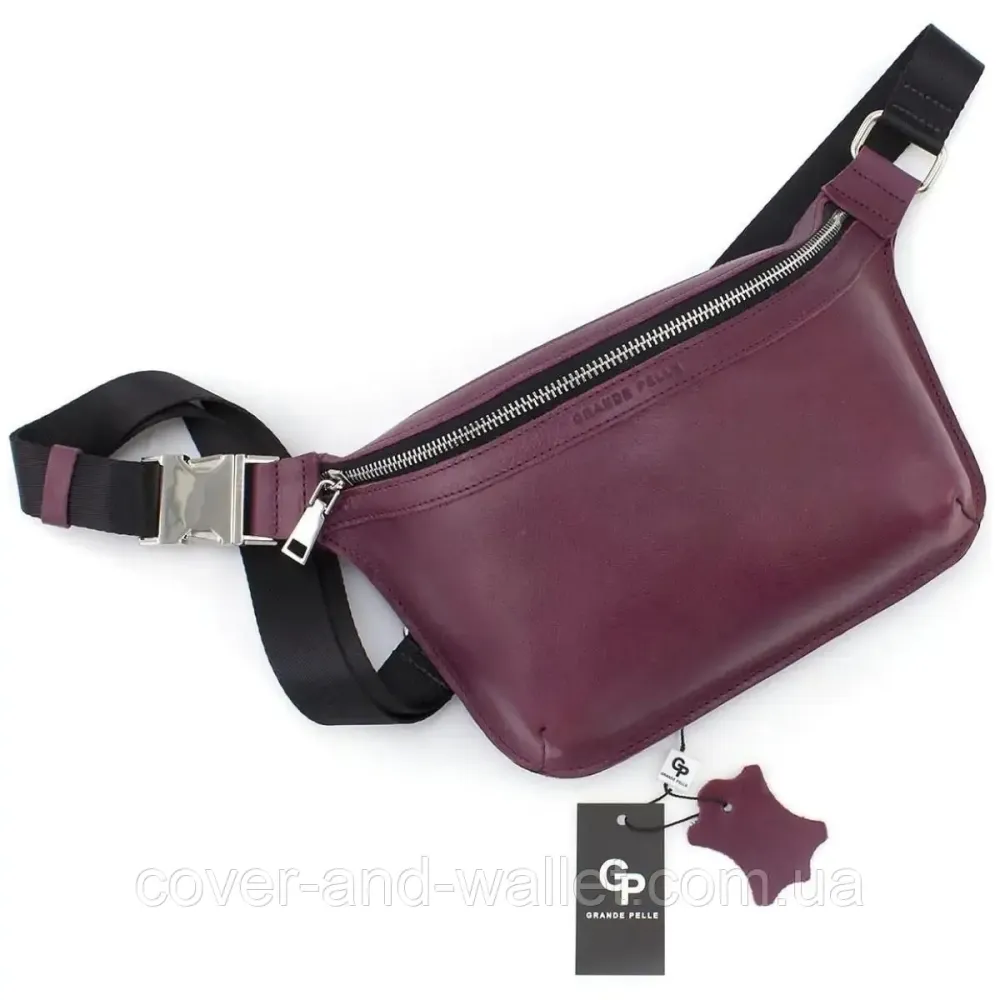 Стильная женская сумка на пояс бордового цвета из гладкой кожи Grande Pelle 743661 Киев - изображение 3