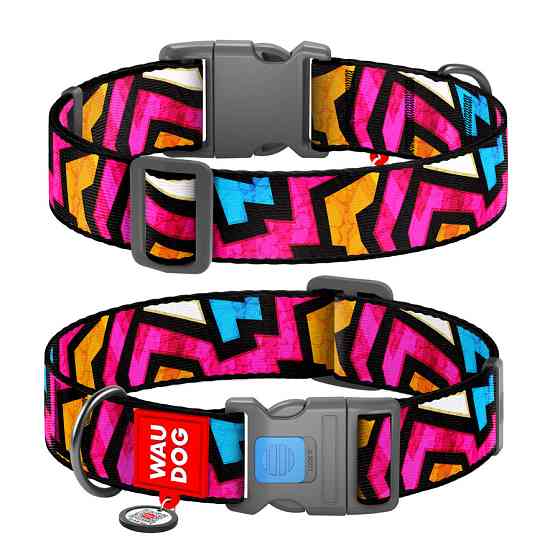 Нашийник для собак нейлоновий WAUDOG Nylon з QR-паспортом, малюнок "Графіті", пластиковий фастекс, XXL, Ш 35 Вінниця
