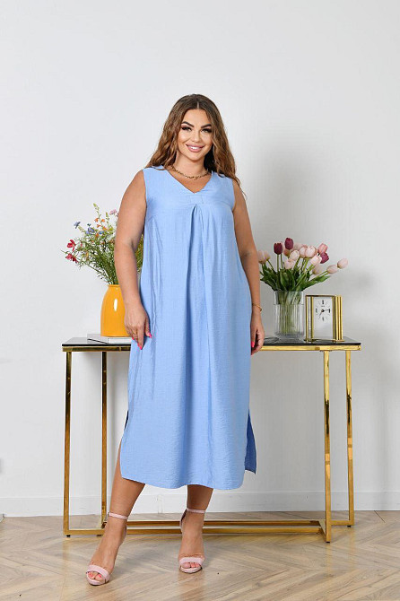 Жіноча легка літня сукня батал жатий льон Блакитний, 52/54 Одеса - фото 1