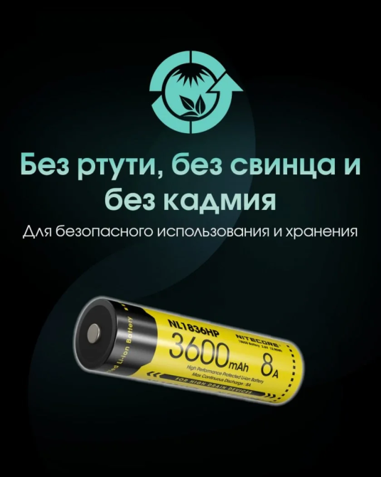 Аккумулятор Li-Ion 18650 Nitecore NL1836HP 3.6V 8A 3600mAh защищенный (Желтый) Винница - изображение 4