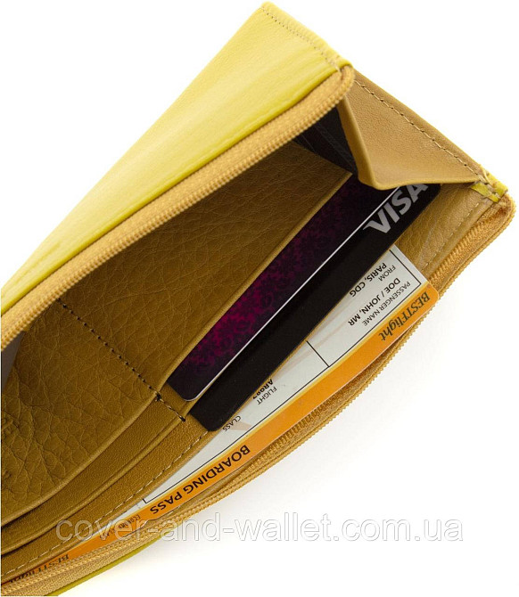 Тонкий желтый женский кошелек из натуральной кожи на молнии Marco Coverna Киев - изображение 4