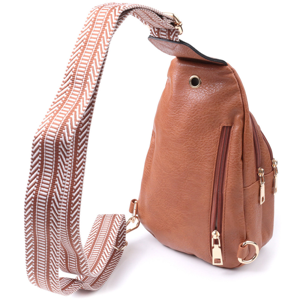 Практичная женская сумка через плечо с отверстием для наушников из экокожи Vintage 22789 Рыжий Киев - изображение 2