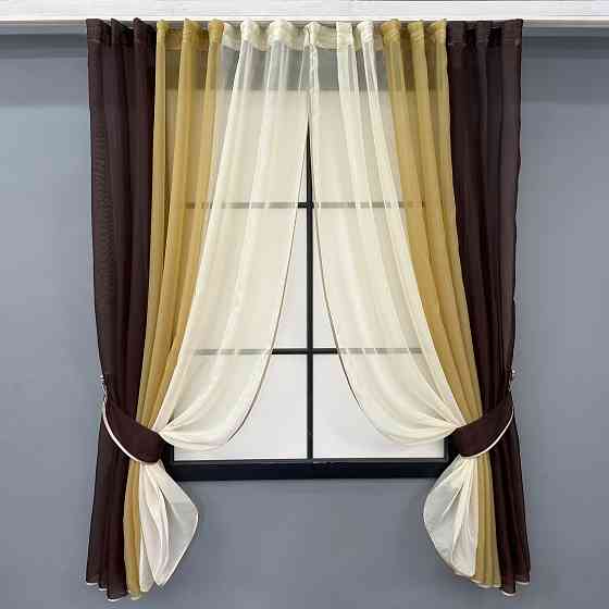 Кухонні штори VR-Textil № 054к комбіновані венге з бурштиновим і молочним 400х170 см (50-052) Київ