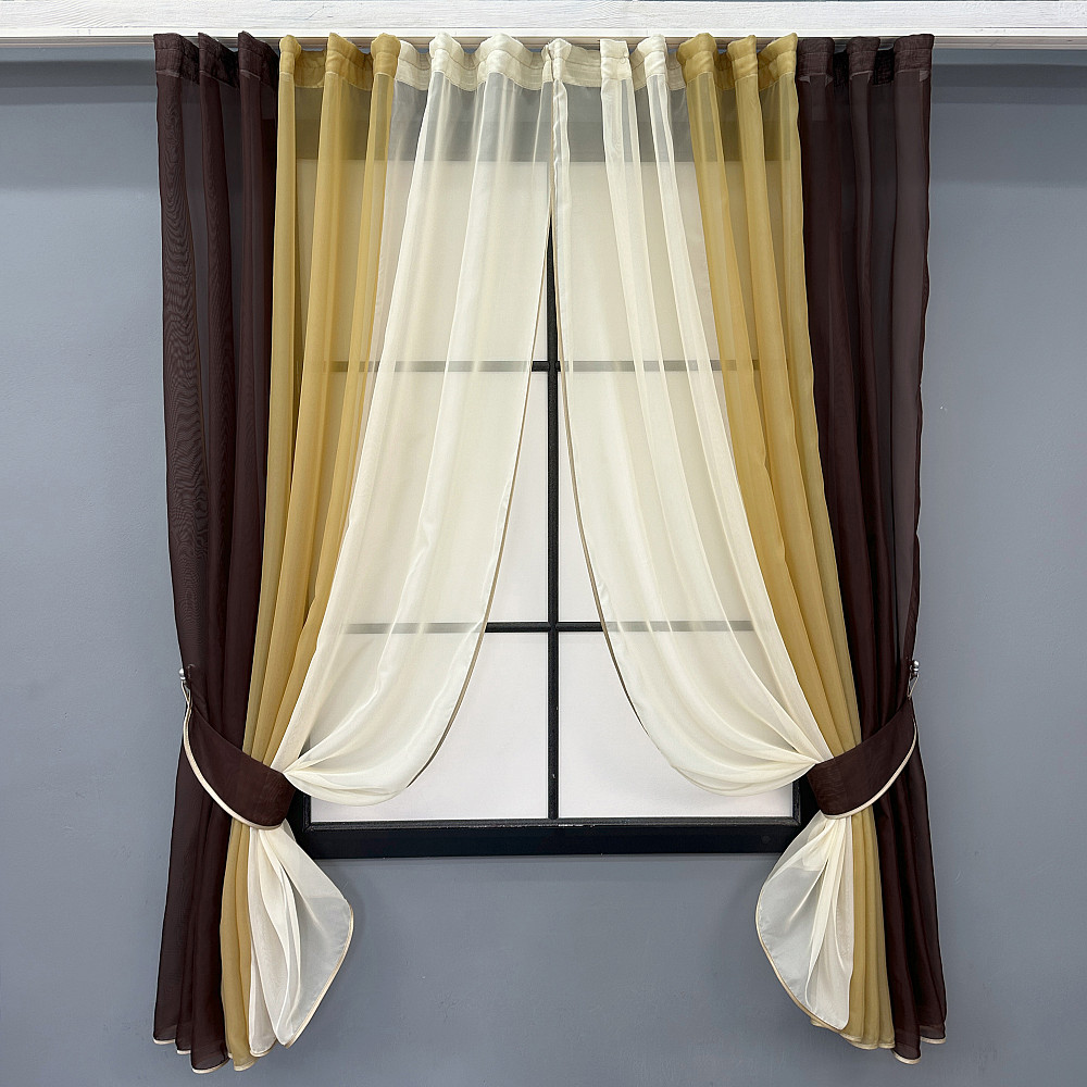 Кухонные шторы VR-Textil № 054к комбинированные венге с янтарным и молочным 400х170 см (50-052) Киев - изображение 1