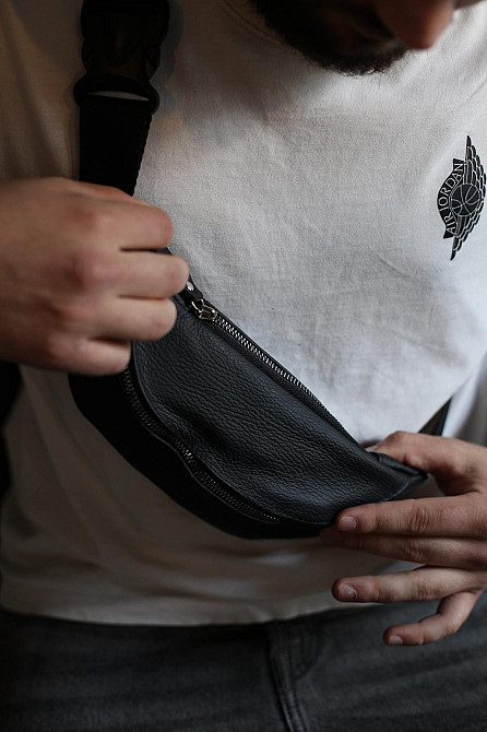 Чоловіча сумка на пояс з натуральної шкіри SL010 (Чорна) Суми - фото 4