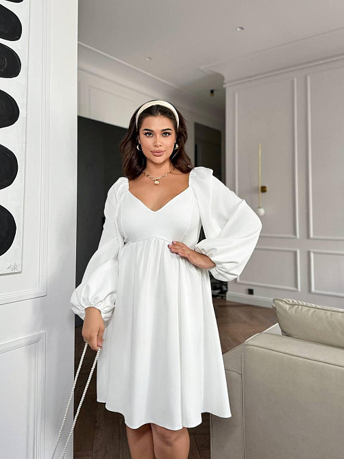 Женское романтическое платье батал с декольте плотная костюмка Белый, 54/56 Одесса - изображение 1