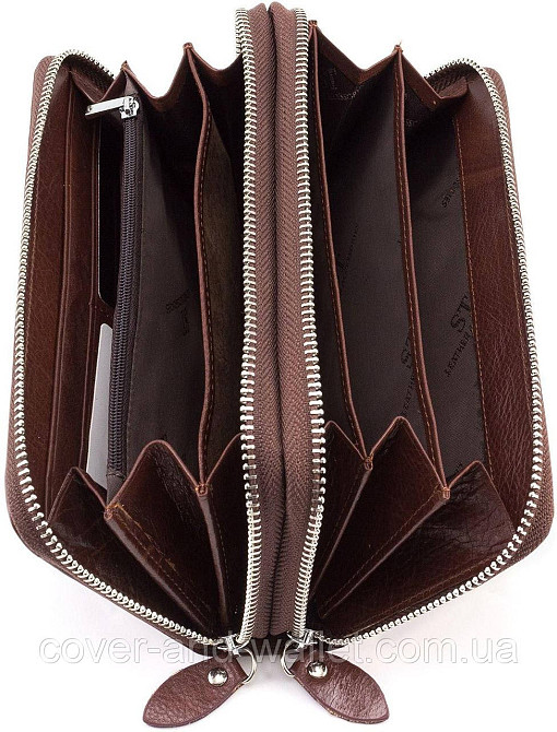 Чоловіче портмоне клатч на дві блискавки з гладкої шкіри ST коричневий Київ - фото 3