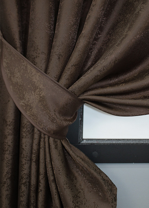 Комплект коротких штор VR-Textil Жакард Мармур Al1 № 436ш Коричневий 130х170 см 2 шт (35-0212) Київ - фото 4