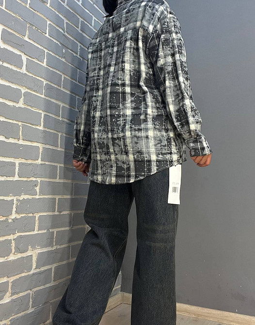 Сорочка жіноча A-N 2775 картата варена в клітинку оверсайз коттон one size, сірий, one size Київ - фото 3