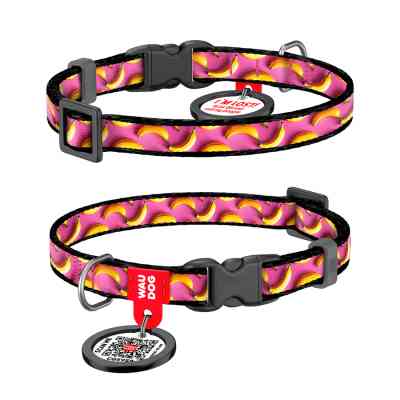 Нашийник для тварин WAUDOG Nylon з QR паспортом "Банани на рожевому" для котів та дрібних порід собак, XS (278-4055) Вінниця