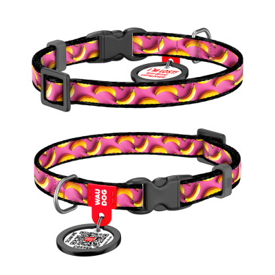 Нашийник для тварин WAUDOG Nylon з QR паспортом "Банани на рожевому" для котів та дрібних порід собак, XS (278-4055) Вінниця - фото 1