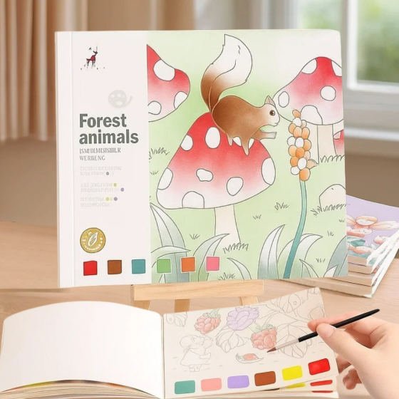 Альбом для розфарбовування з акварельними фарбами розмальовка "Forest animals" для творчості та живопису Кам'янець-Подільський