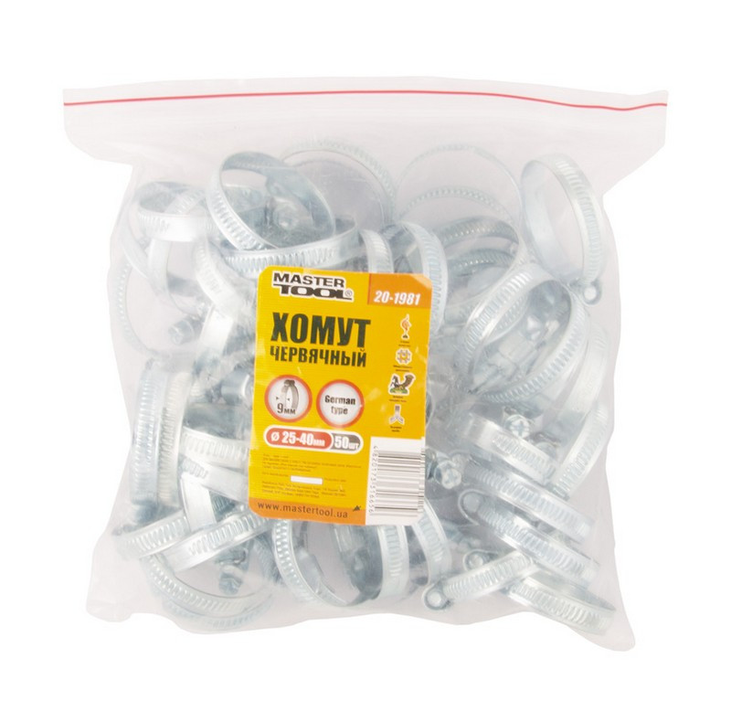 MASTERTOOL Хомут черв'ячний MASTERTOOL German type W1 DIN 3017 9.0 мм Ø 25-40 мм 50 шт 20-1981 Коломия - фото 3
