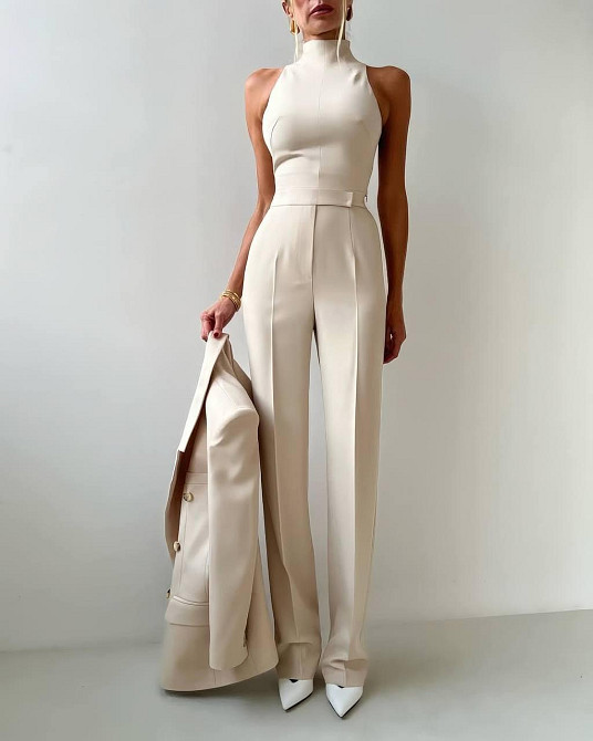 Женский классический костюм четверка: пиджак + кроп-топ + юбка миди + брюки костюмка Беж, 42 Одесса - изображение 3