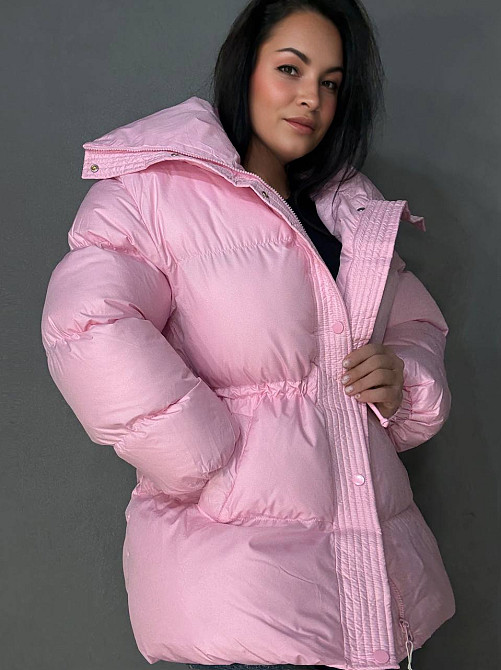 Куртка женская Haiziyuan 8055 глянцевая пуфер удлиненная с утяжкой на талии розовая, розовый, XL Киев - изображение 5