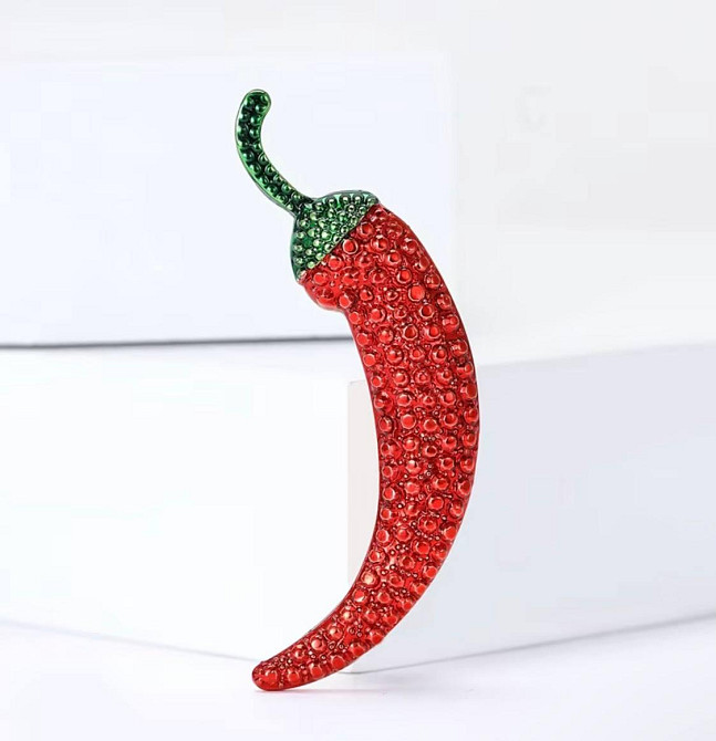 Брошь в виде перца чили со стразами декоративная брошь красный перец аксессуар Киев - изображение 2