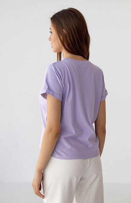 Базовая футболка женская удлиненная Лавандовый S Харьков - изображение 2