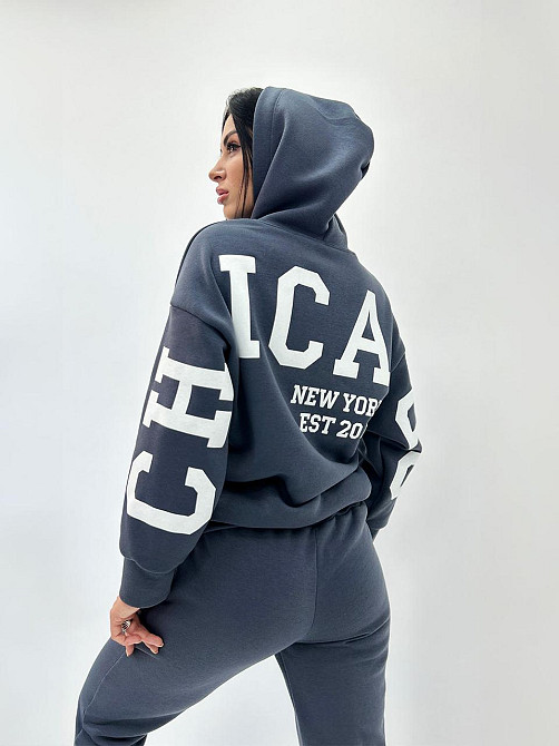 Спортивний костюм на флісі "Chicago" оптом | Батал | Розпродаж моделі Графіт, 50-52 Київ - фото 2