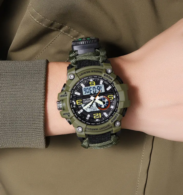 Годинник чоловічий спортивний наручний Skmei 1283 з паракордовим ремінцем (Зелений) Вінниця - фото 7