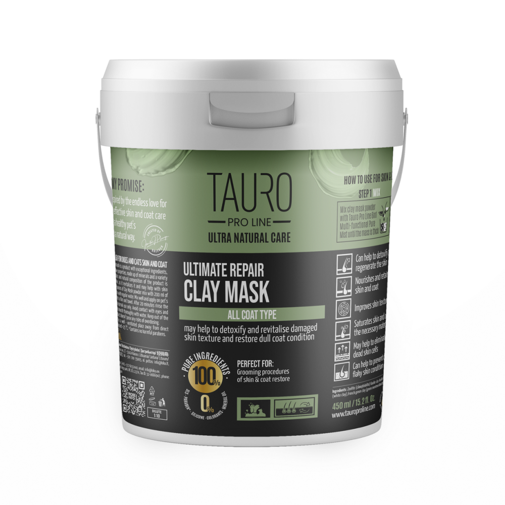 Tauro Pro Line Ultra Natural Care Ultimate Repair Clay Mask Інтенсивно відновлювальна глиняна маска для шкіри та шерсті собак і котів, 450 г Київ - фото 1