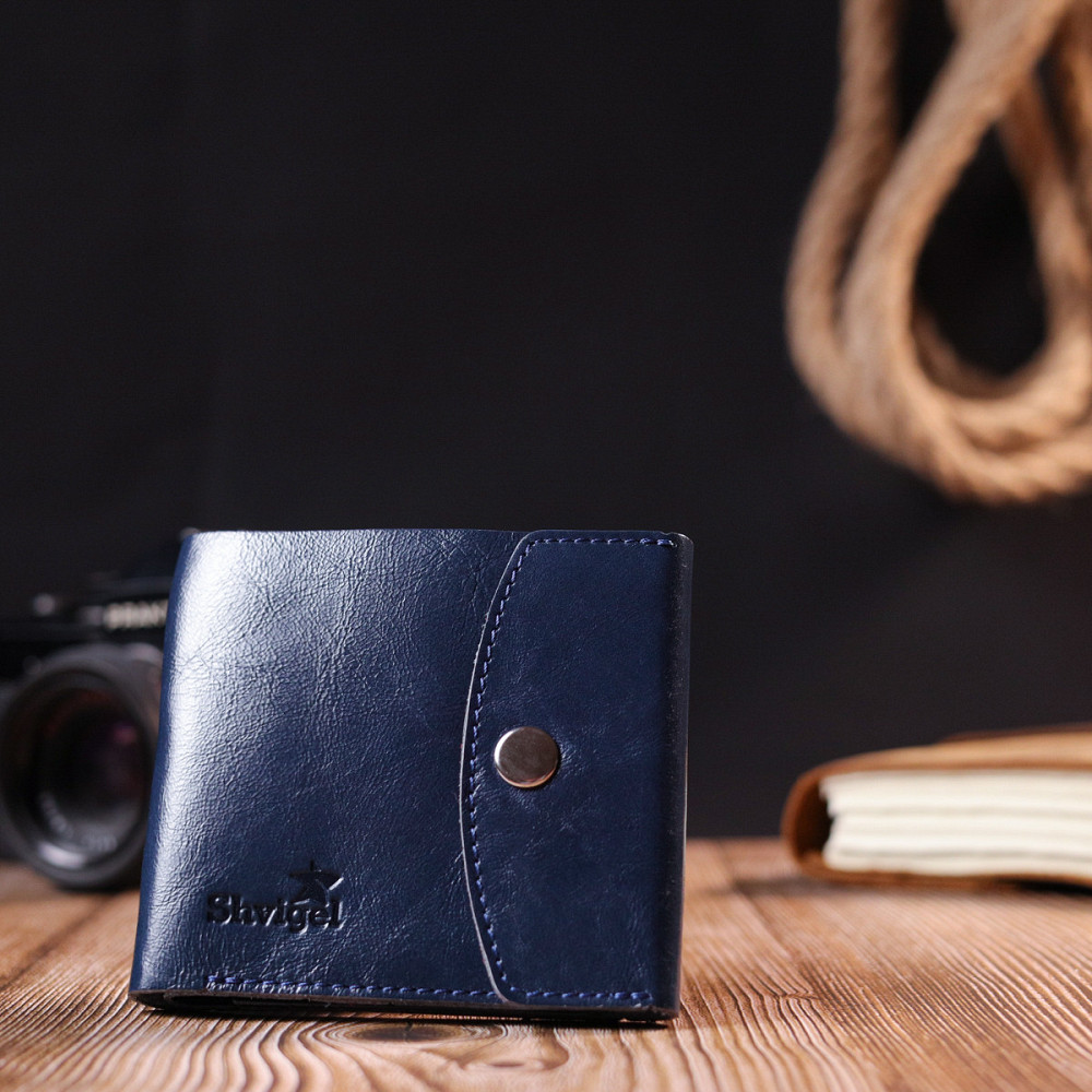 Удобное портмоне из натуральной кожи Shvigel 16622 Синий Киев - изображение 3