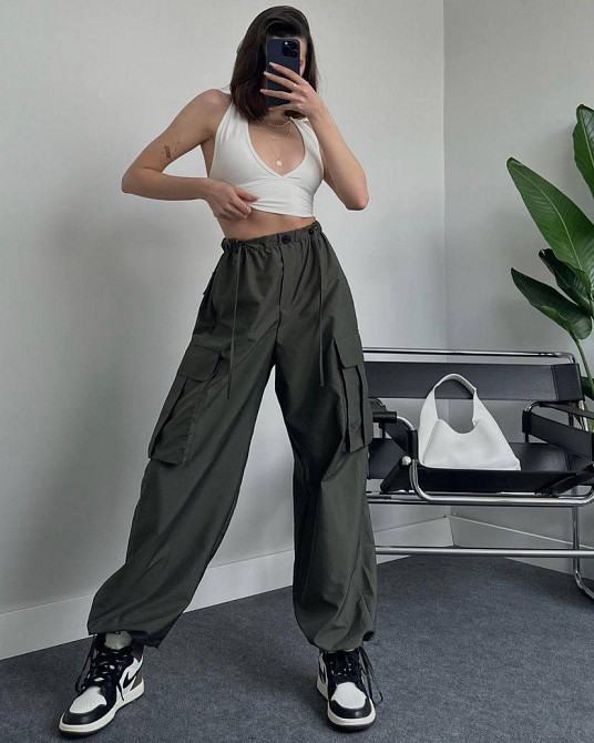 Жіночі широкі плащові штани карго матова плащівка Одеса - фото 7