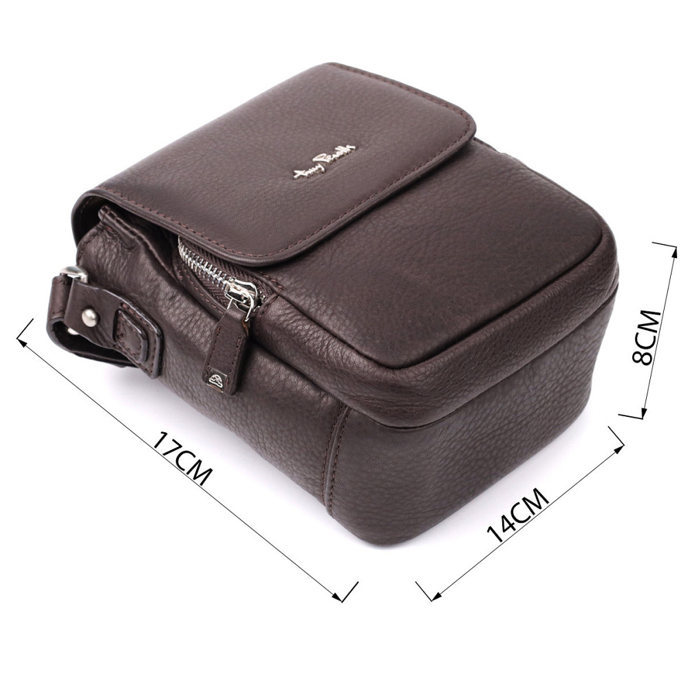 Компактная мужская сумка из мягкой натуральной кожи Коричневый (Tony Perotti) Киев - изображение 6