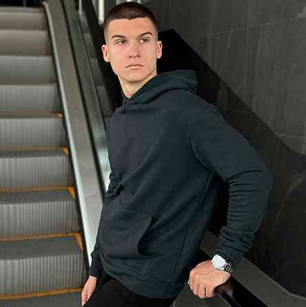 Осіннє чоловіче худі з капюшоном Pobedov 001 (трьохнитка) темно-зелене Київ