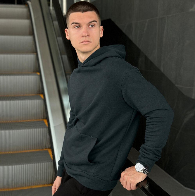 Осіннє чоловіче худі з капюшоном Pobedov 001 (трьохнитка) темно-зелене Київ - фото 4