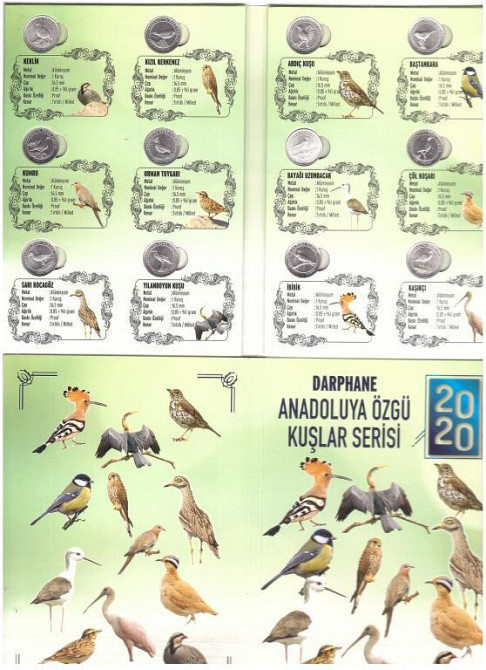 Turkey Турция - набор 12 монет 1 Kurus 2020 UNC в буклете КРАСНАЯ КНИГА ПТИЦЫ алюминий металл Полтава - изображение 1