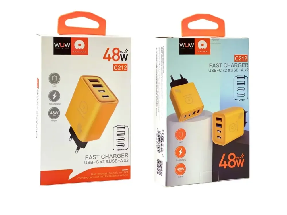 Зарядное устройство WUW-C212 220В 48Вт с 2 USB и 2 Type-C портами, быстрая и безопасная зарядка для гаджетов Одесса - изображение 5