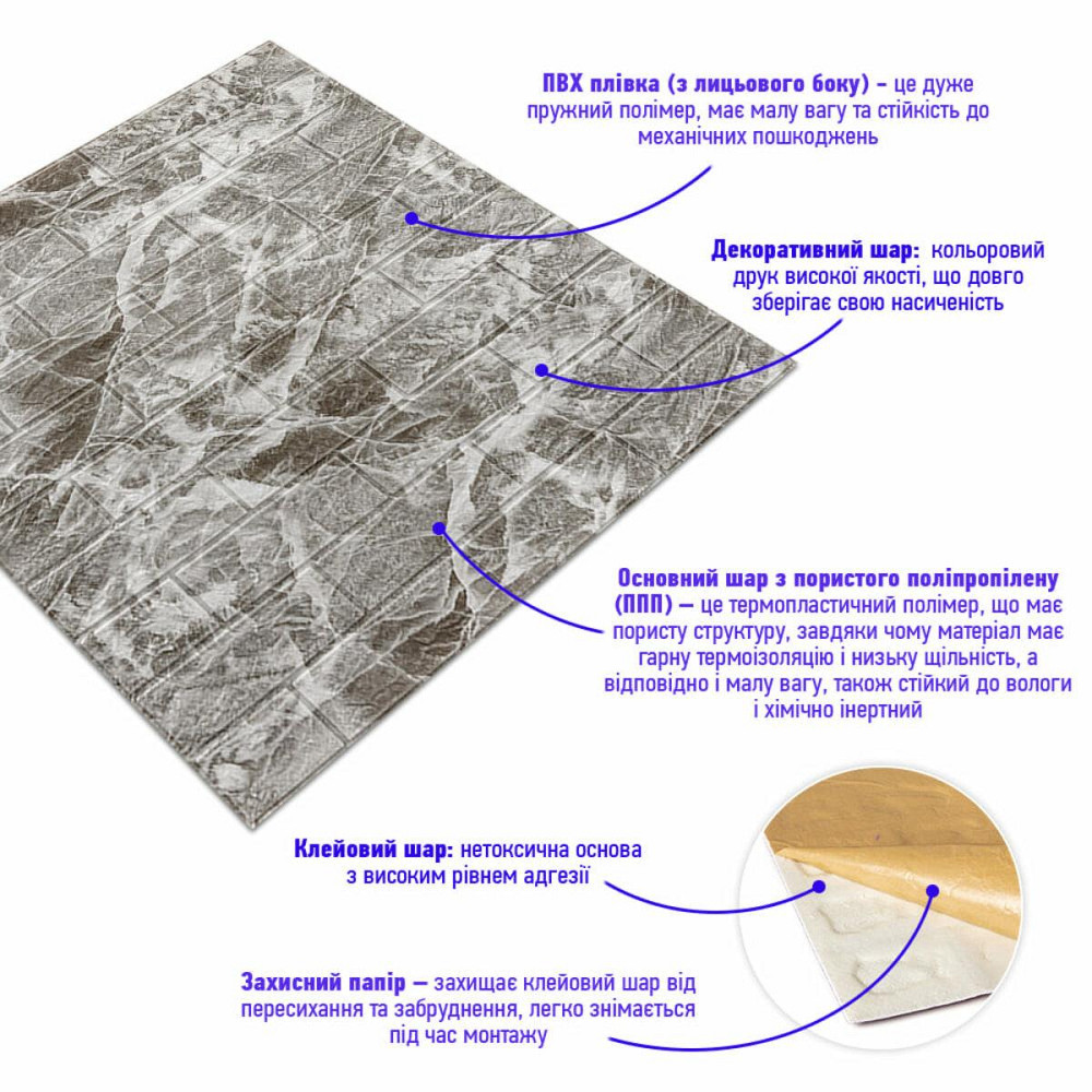 Декоративная 3D панель самоклейка 700x770x5мм Черный мрамор (кирпич)(061-5) SW-00000036 Днепр - изображение 2