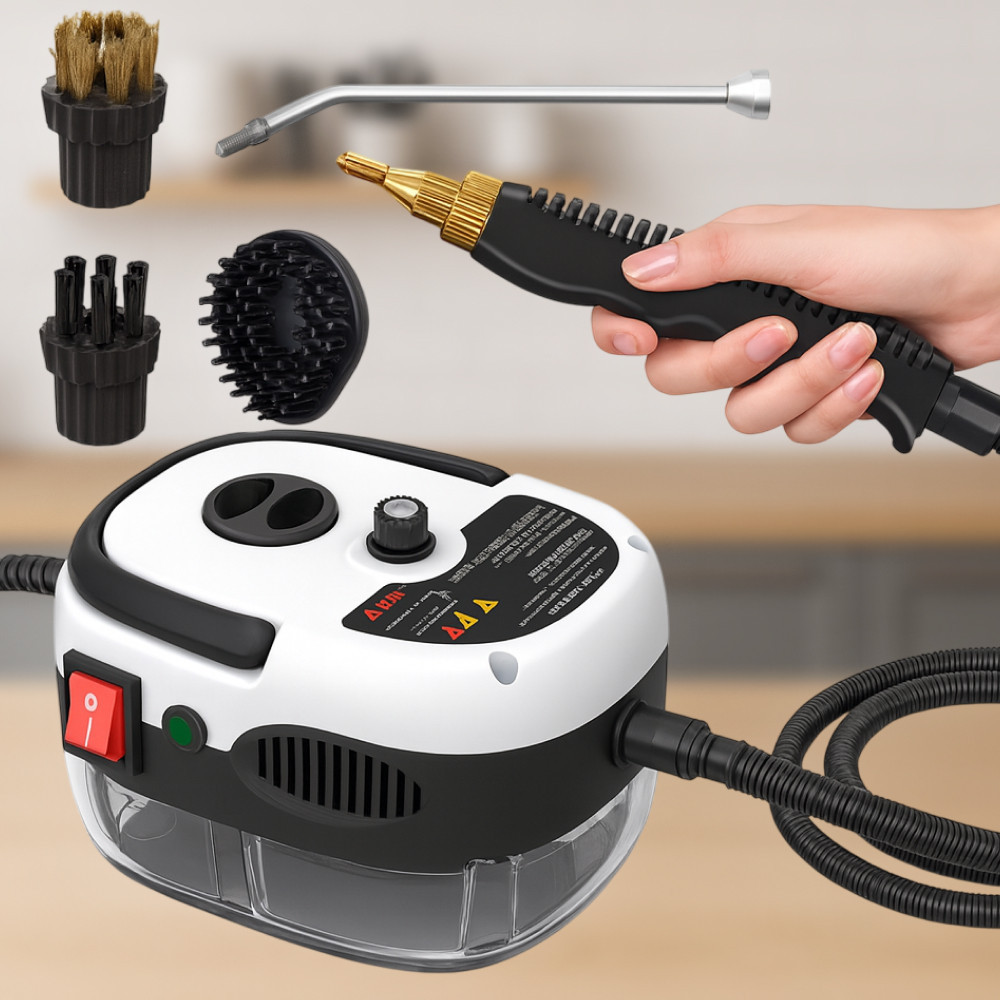 Портативный пароочиститель для дома, 2500Вт, 900мл + 4 насадки, Белый / Парогенератор для уборки / Паровой очиститель Киев - изображение 1