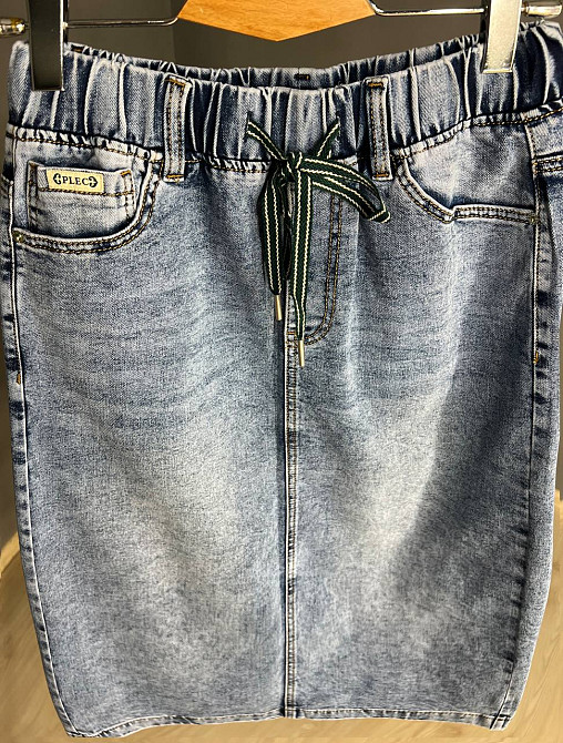 Юбка женская джинсовая ZJY 67501 талия на резинке со шнурком ниже колена разрез сзади голубая, голубой, 44, 42, 110 см, 134 см Киев - изображение 20