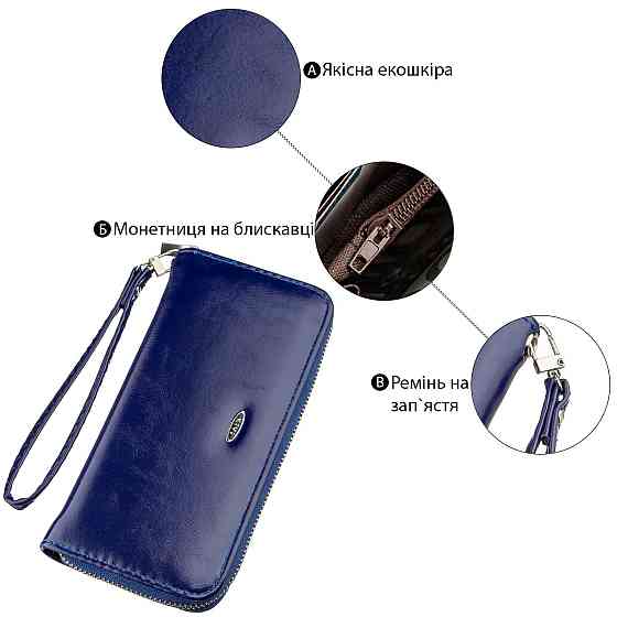 Гаманець жіночий на одну блискавку з екокожі гладкий KIVI 19036 Синій Київ