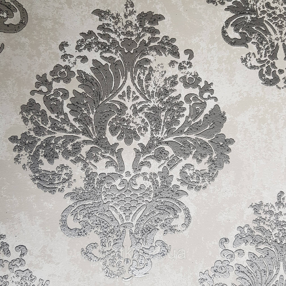 Шпалери флізелінові еко Galerie Metallic FX 0,53Х10 англійські вензелі срібні структурних на сірому тлі Київ - фото 3