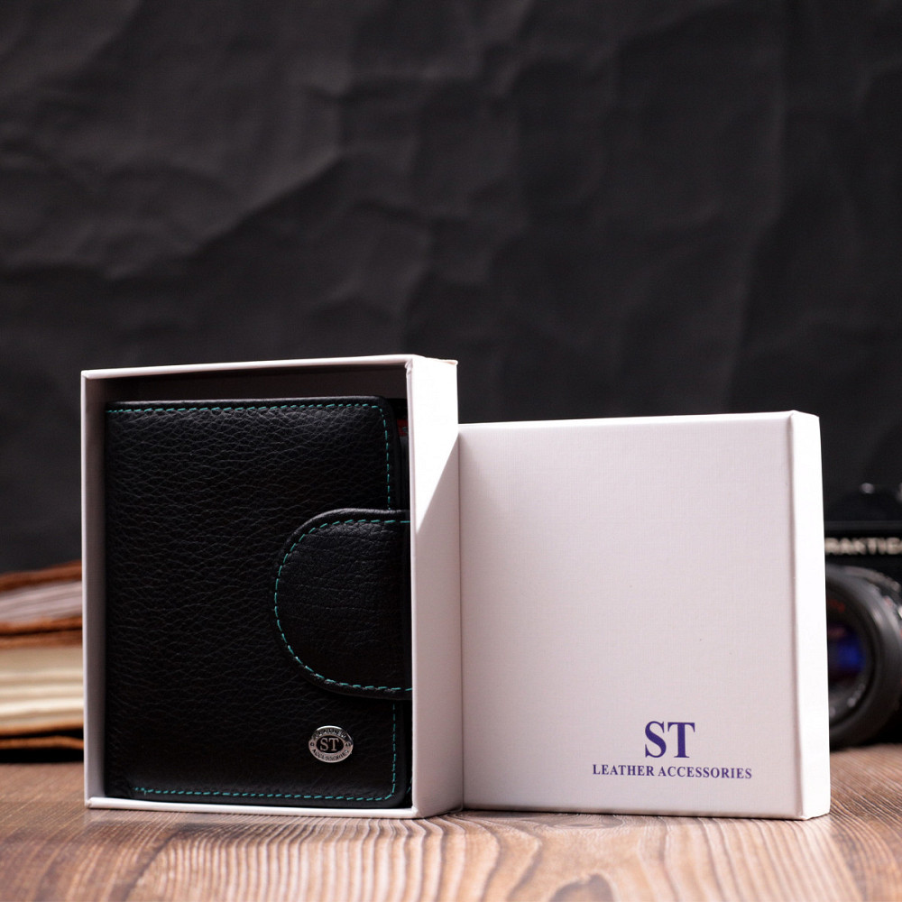 Шкіряний стильний гаманець з монетницею зовні ST Leather 19454 Чорний Київ - фото 1